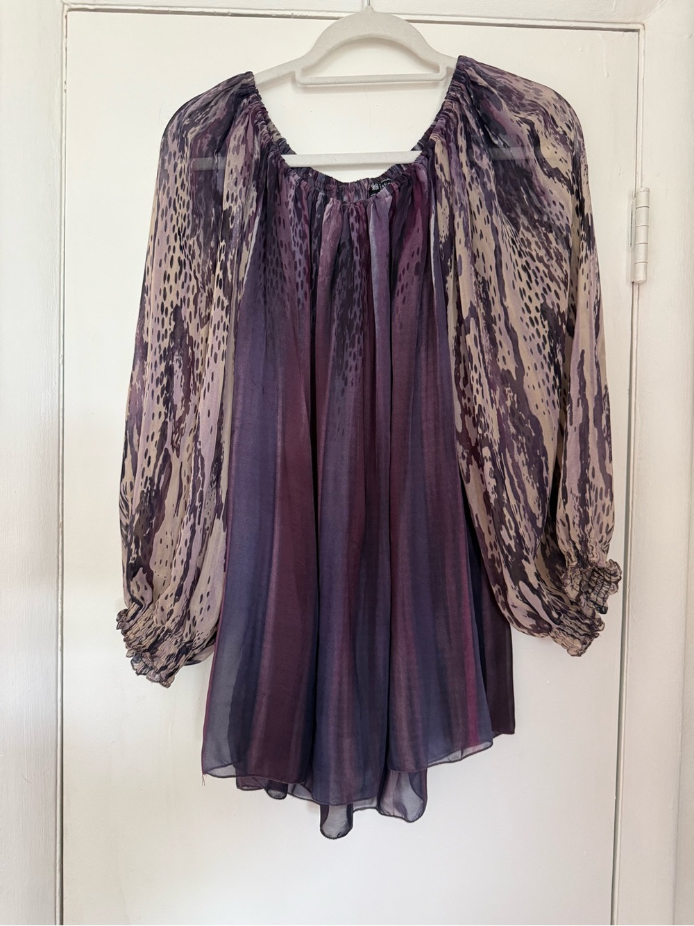 Sheer Purple Printed Peasant Tunic Top